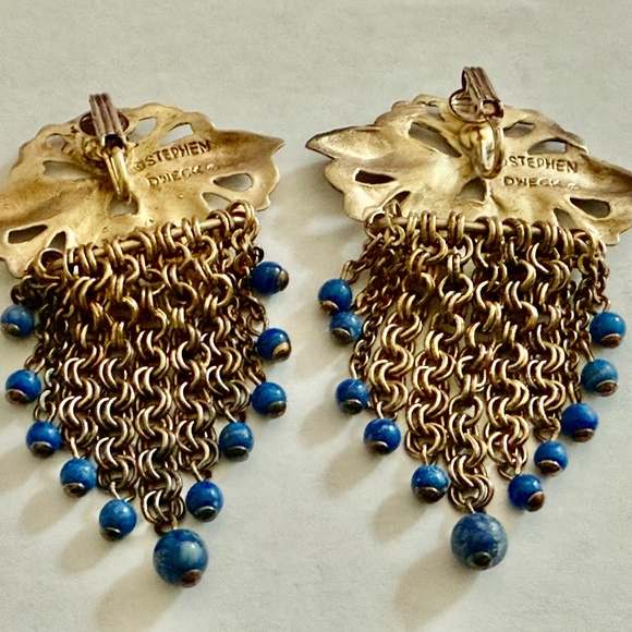 Stephen Dweck sterling silver dangle earrings with lapis lazuli clip long dangle - Picture 7 of 10